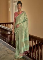 Nylon Crepe Mint Green Traditional Wear Zari Work Saree